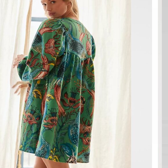 NEW Anthropologie Raphael Balme Flannel Lounge Sleep Dress Green S - Picture 2 of 16